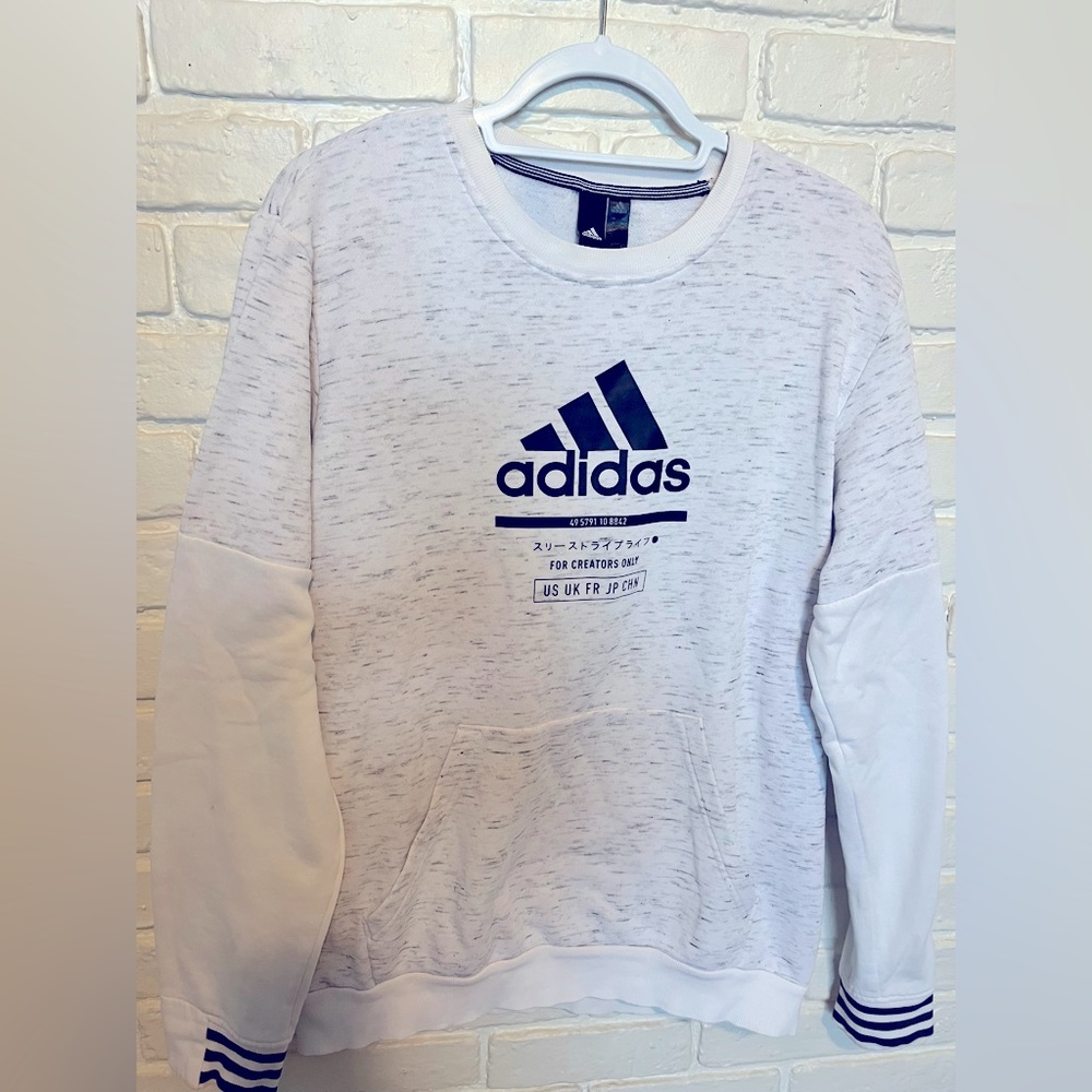 adidas White & Navy Logo Crewneck Sweatshirt